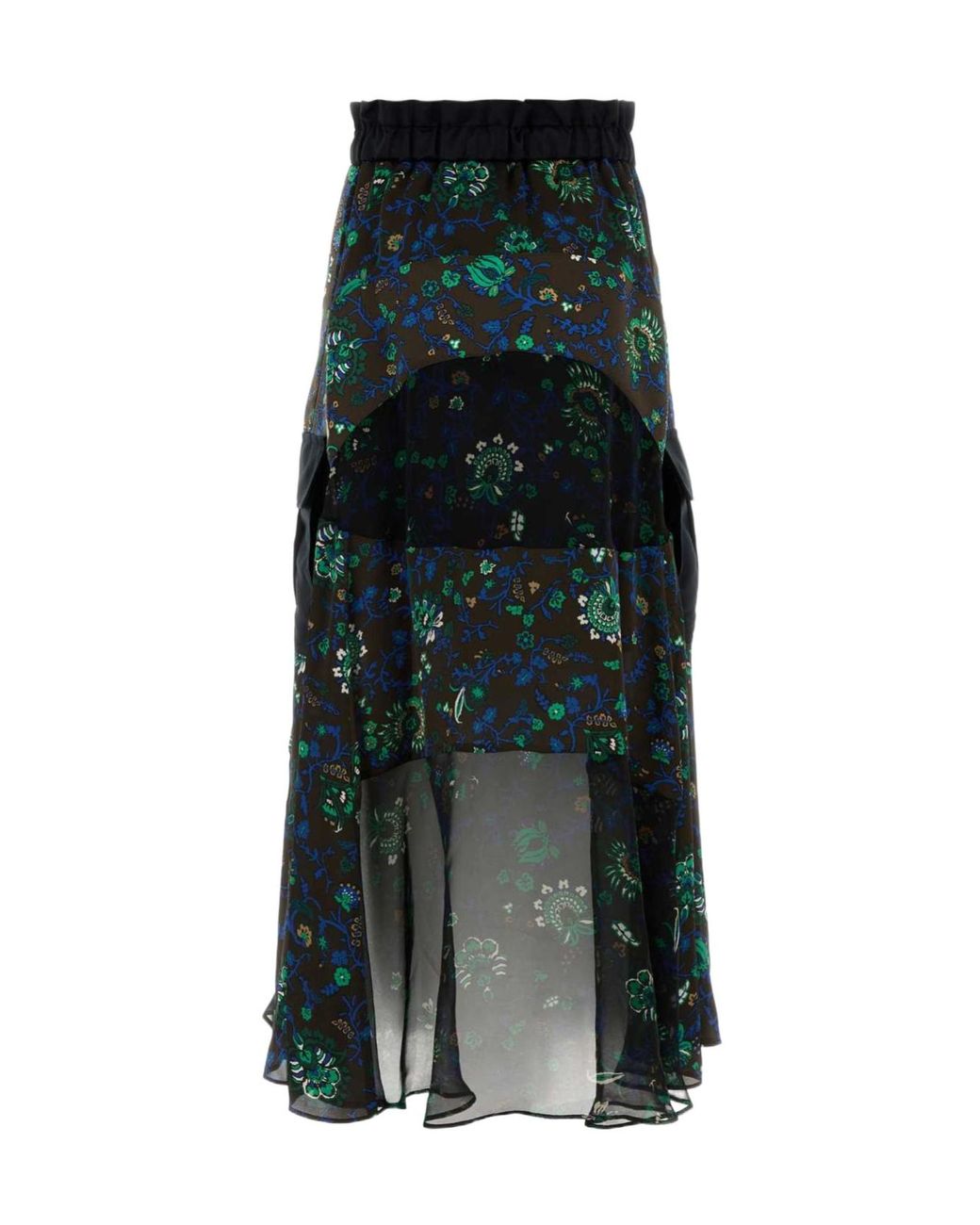 Sacai Green Tiered Floral Midi Skirt