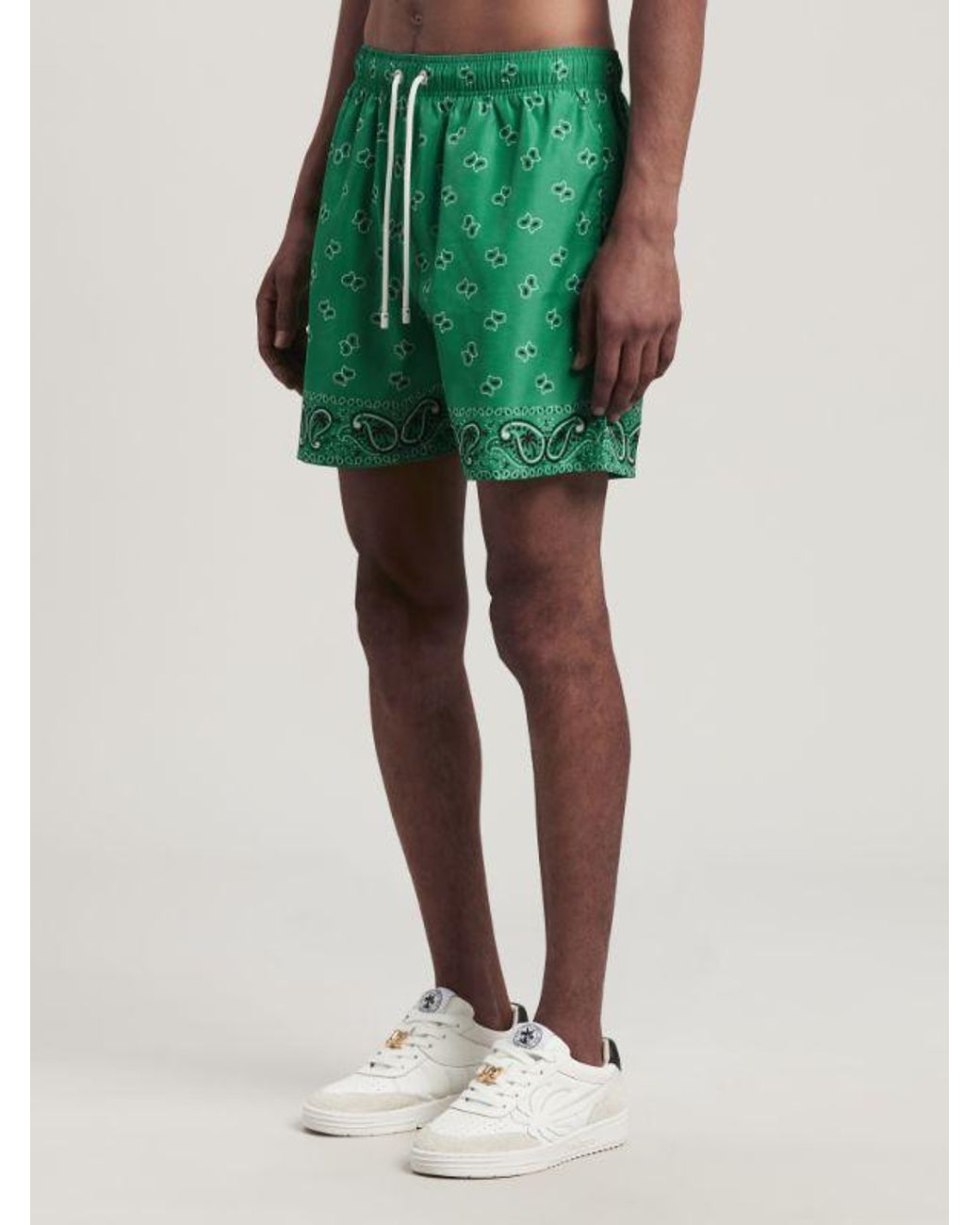 Palm Angels Green Paisley-Printed Drawstring Swim Shorts for men