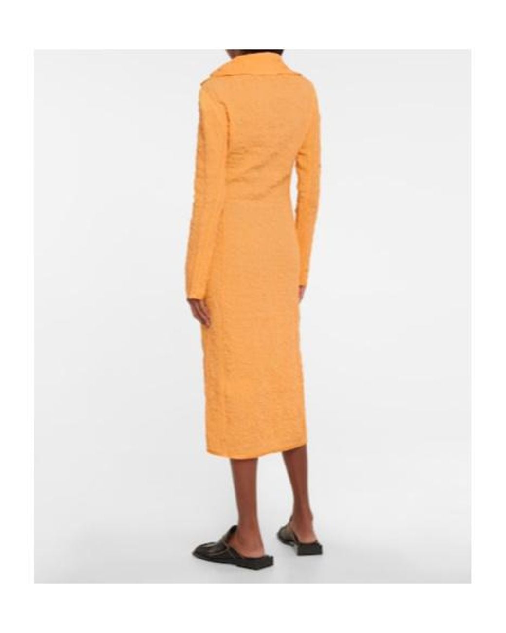 Acne Orange Ruched Cotton Midi Dress