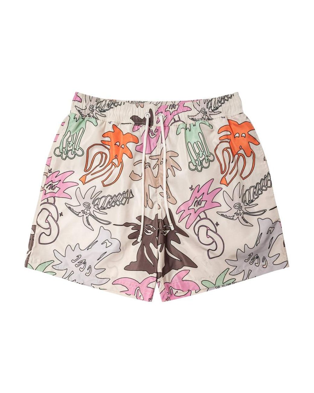 Palm Angels Pink Palmity-Printed Elasticated Drawstring Waistband Swim Shorts for men