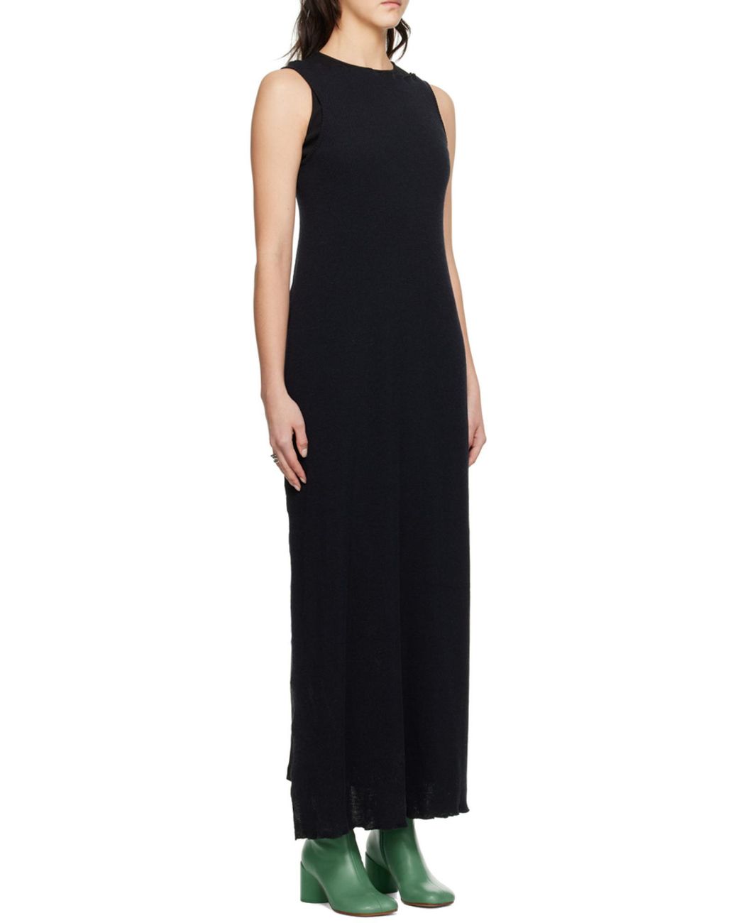 MM6 by Maison Margiela Black Asymmetric Draped Knitted Dress