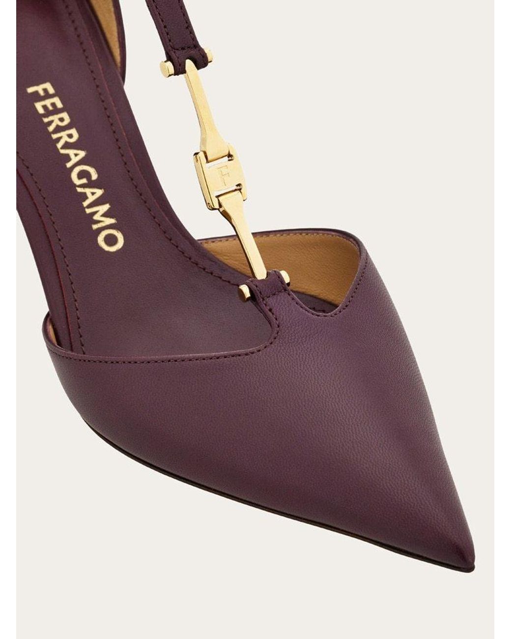 Ferragamo Brown F Buckle T-Strap Pump