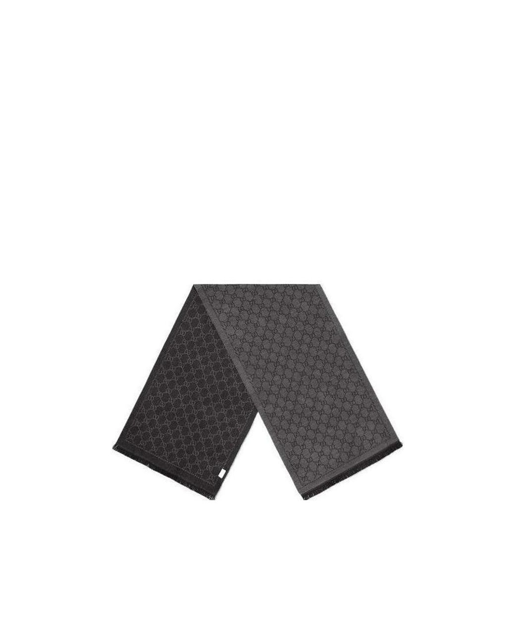 Gucci Gray Gg Jacquard Pattern Knitted Scarf