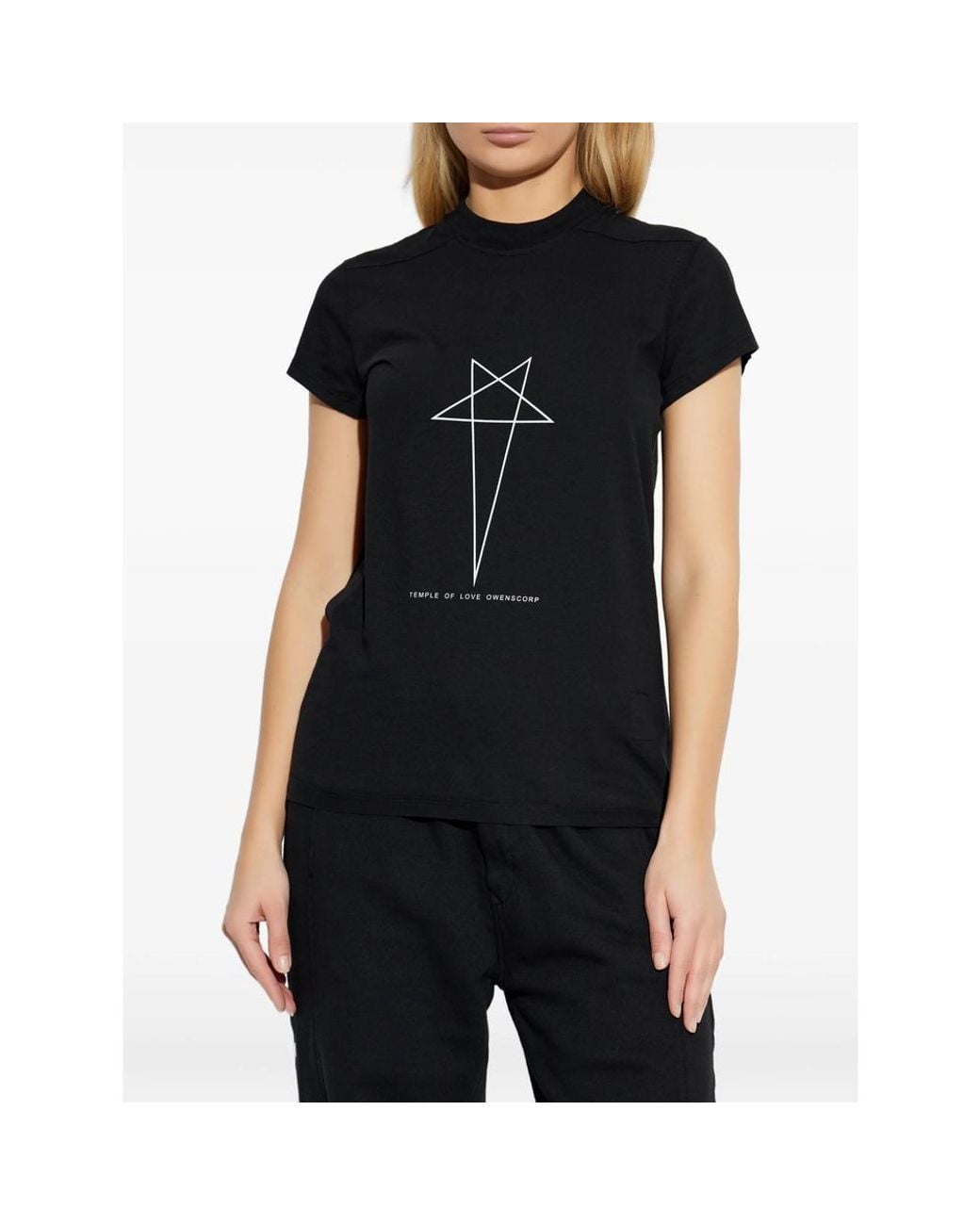 Rick Owens Black Logo Printed Crewneck T-Shirt
