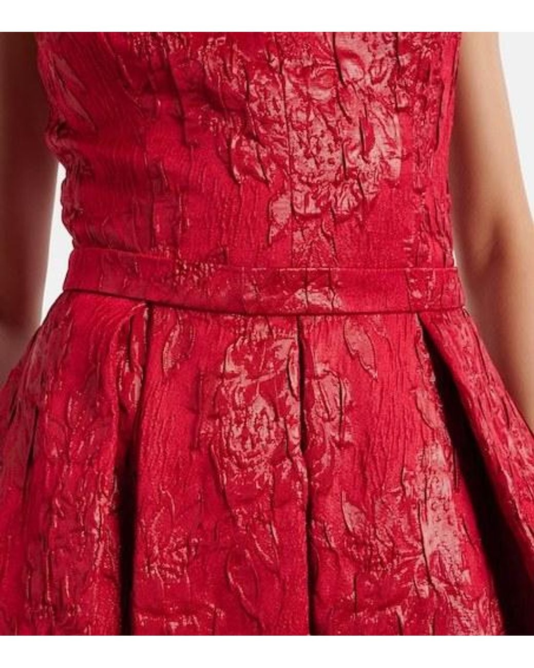 Safiyaa Red Asher Floral Jacquard Midi Dress