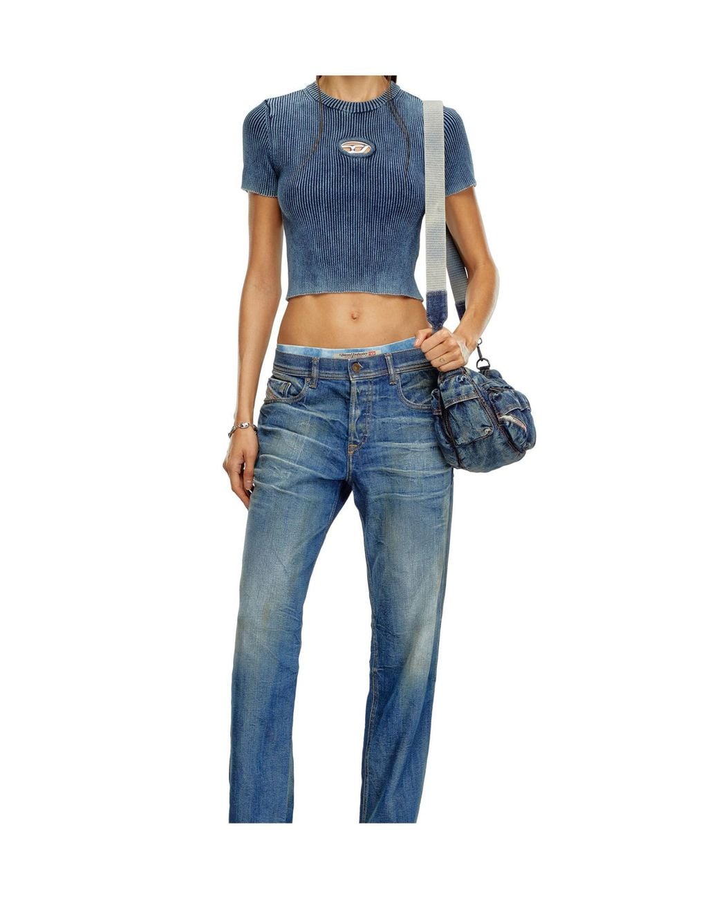 DIESEL Blue M Anchor A Ribbed Cropped Top