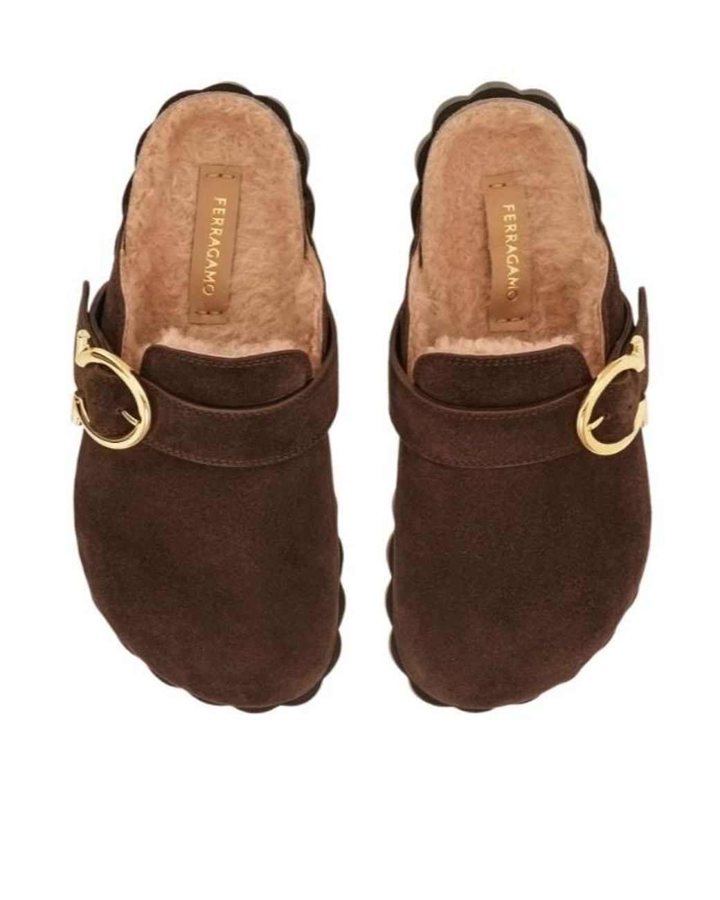 Ferragamo Brown Gancini Clog With Rippled Sole Detail