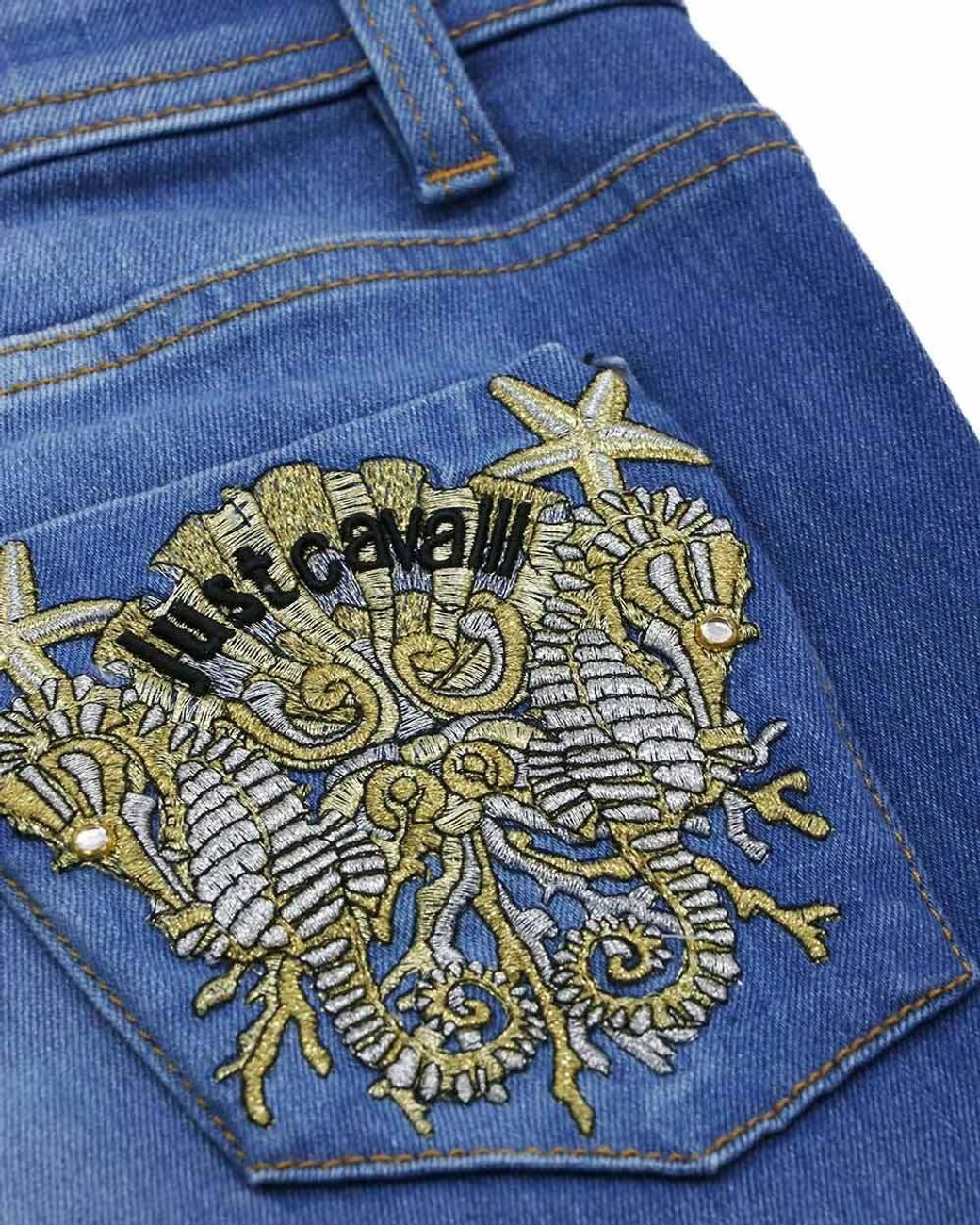 Just Cavalli Blue Logo Embroidered Jeans