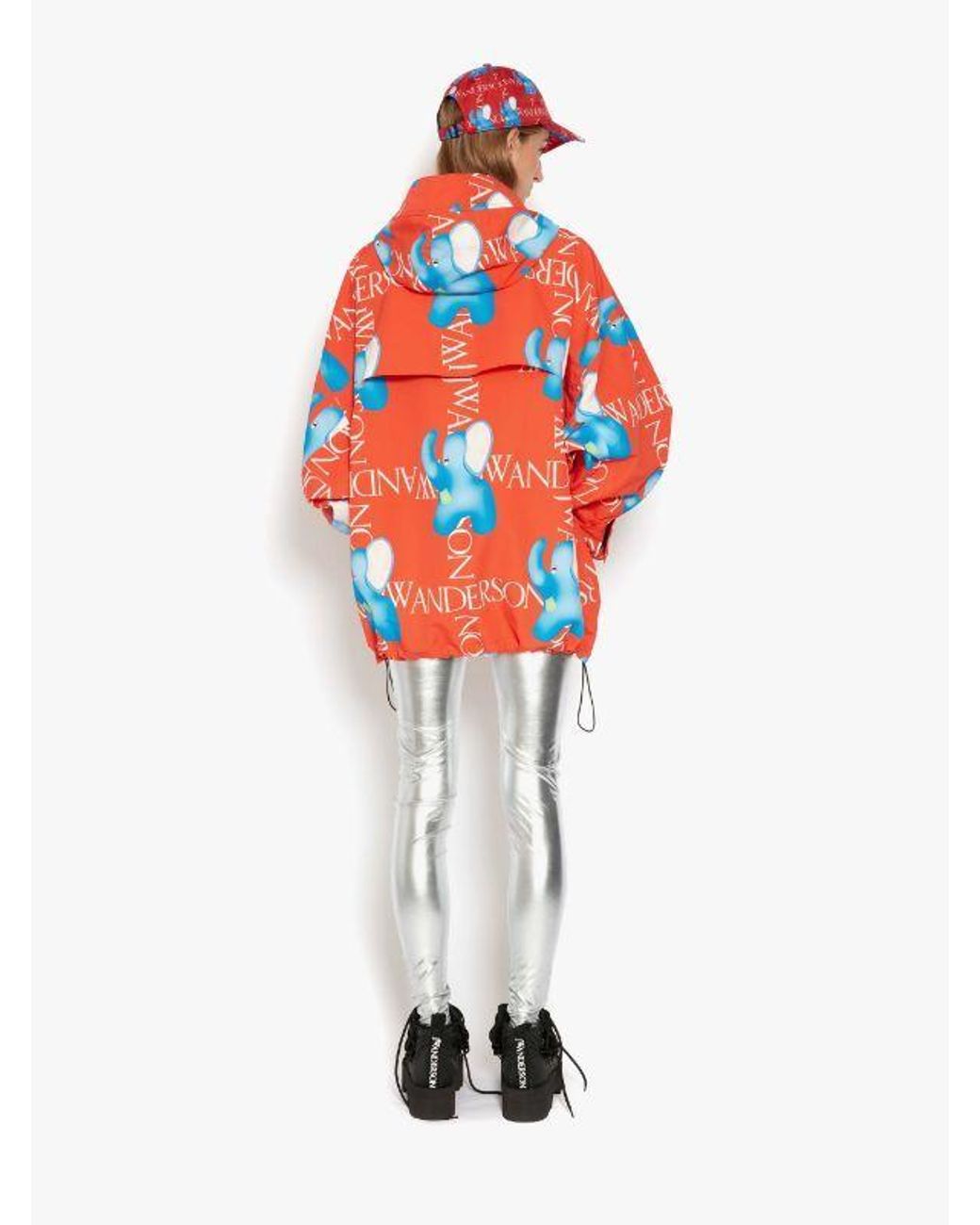 J.W. Anderson Red Jw Anderson Elephant-Printed Zipped Hooded Jacket