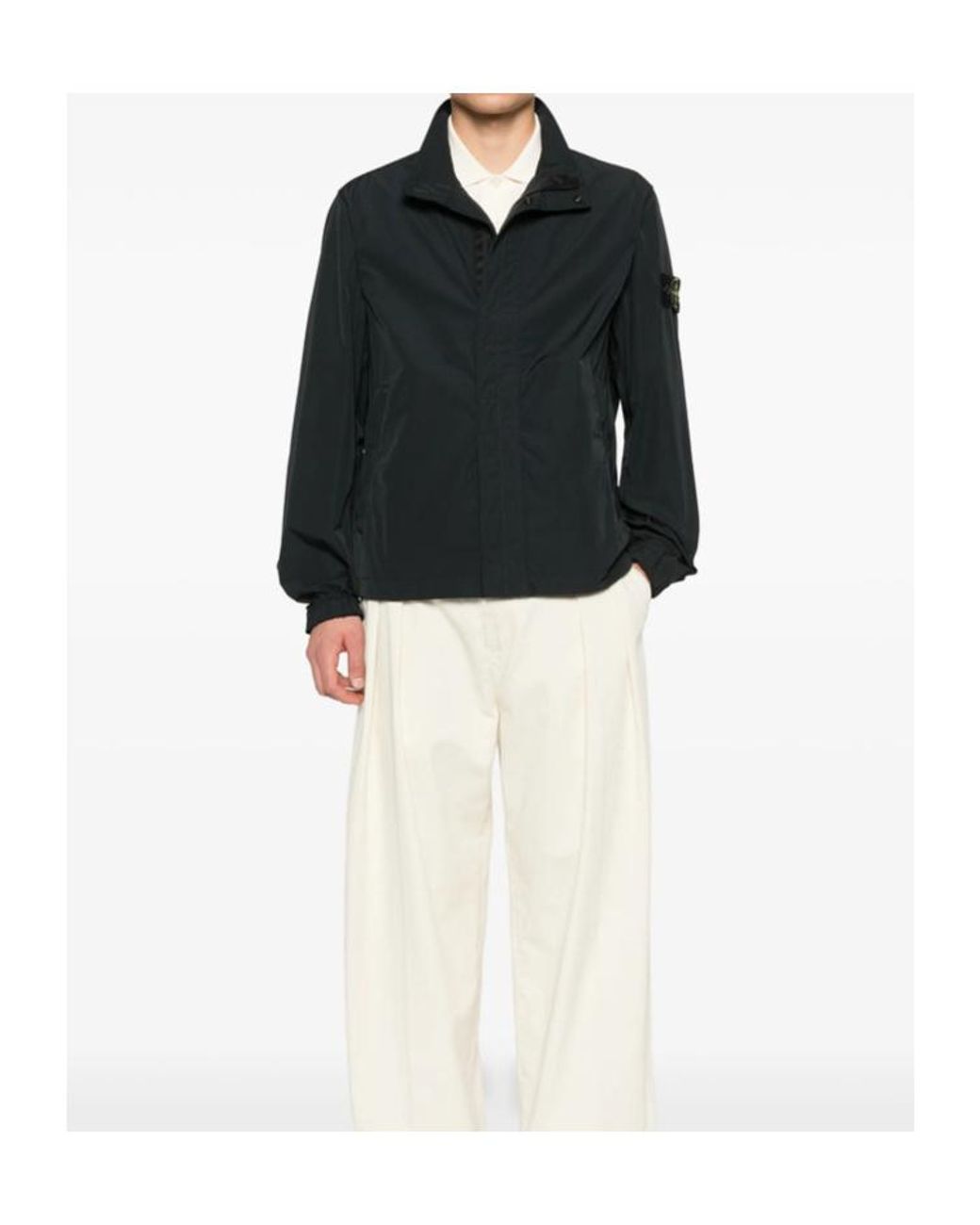 Stone Island Black Logo Patch High Neck Jacket for men