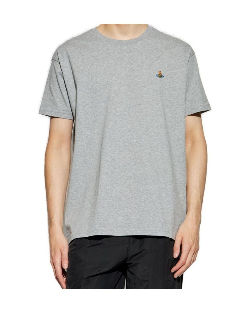 Vivienne Westwood Gray Logo Embroidered Crewneck T-Shirt for men