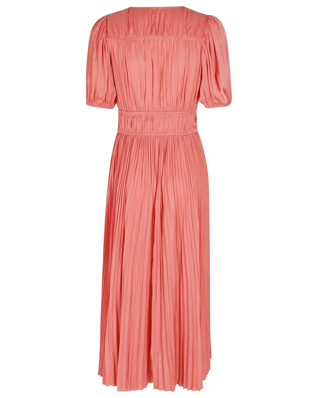 Ulla Johnson Red Audra Puff-Sleeved Pleated Dress