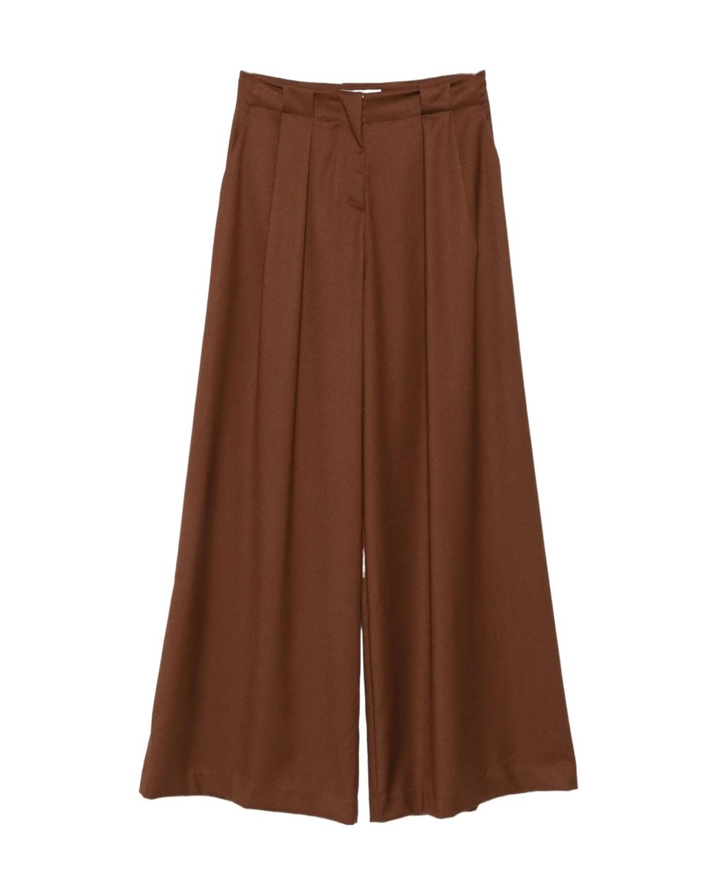 ERMANNO FIRENZE Brown Pleated Wide-Leg Casual Trousers