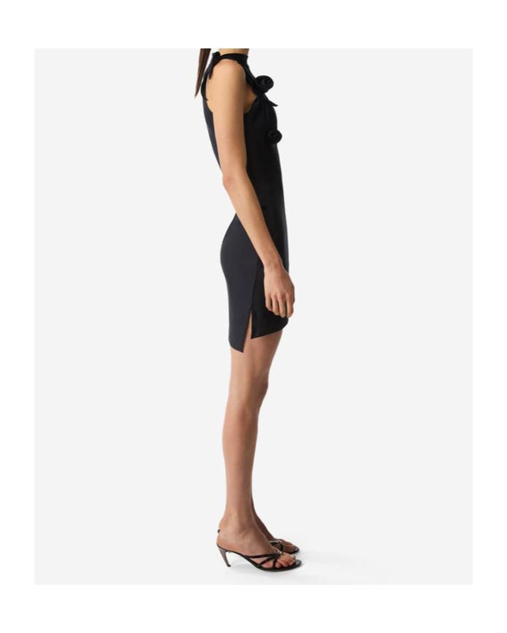 Coperni Black Asymmetric Flower Mini Dress