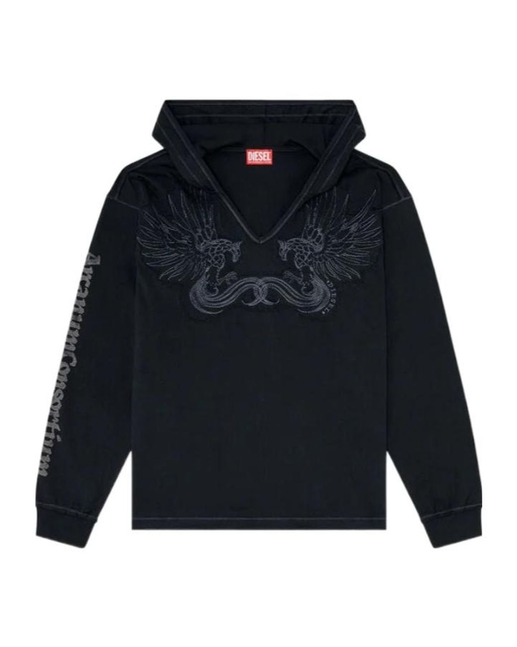 DIESEL Blue Embroidered-Patch V-Neck Hoodie for men