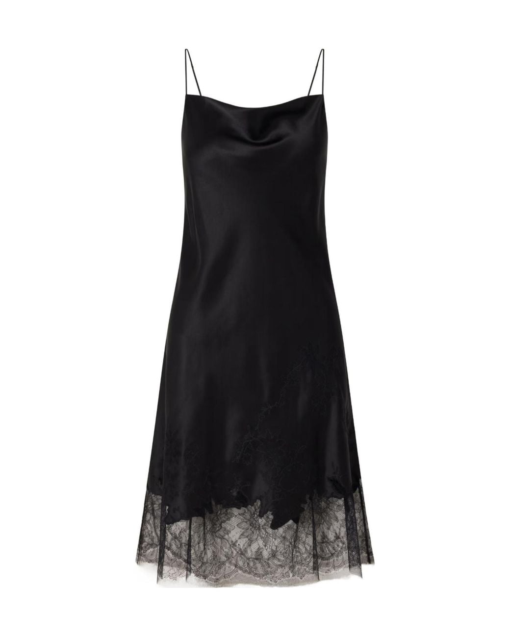 Carine Gilson Black Lace-Trimmed Silk-Satin Midi Dress