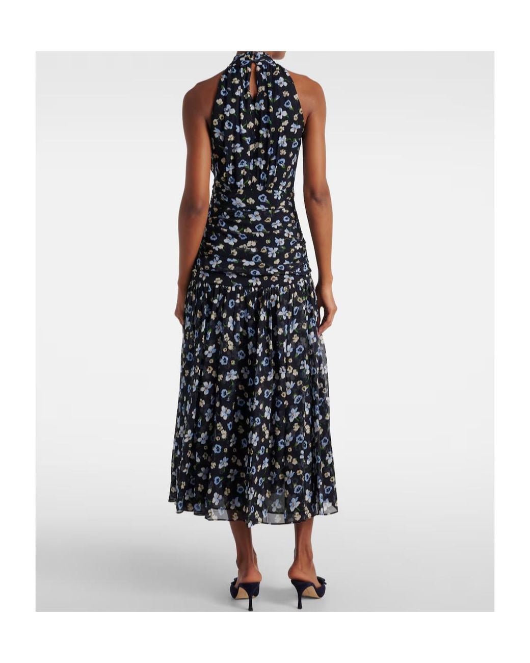 Veronica Beard Blue Brock Halterneck Silk Midi Dress