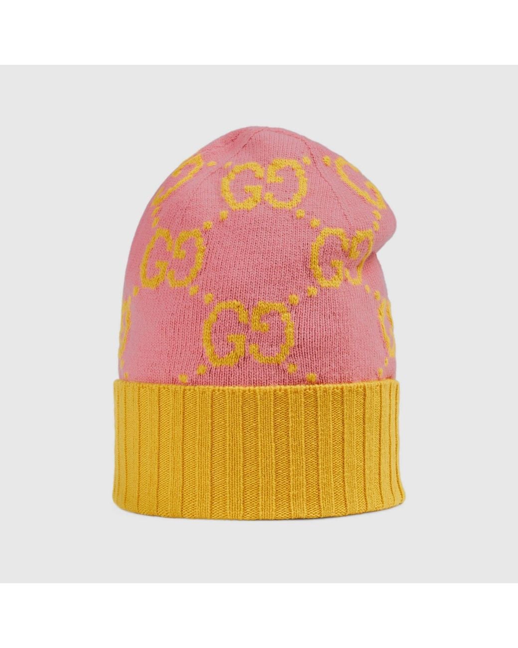 Gucci Pink Gg Logo Intarsia Knit Beanie