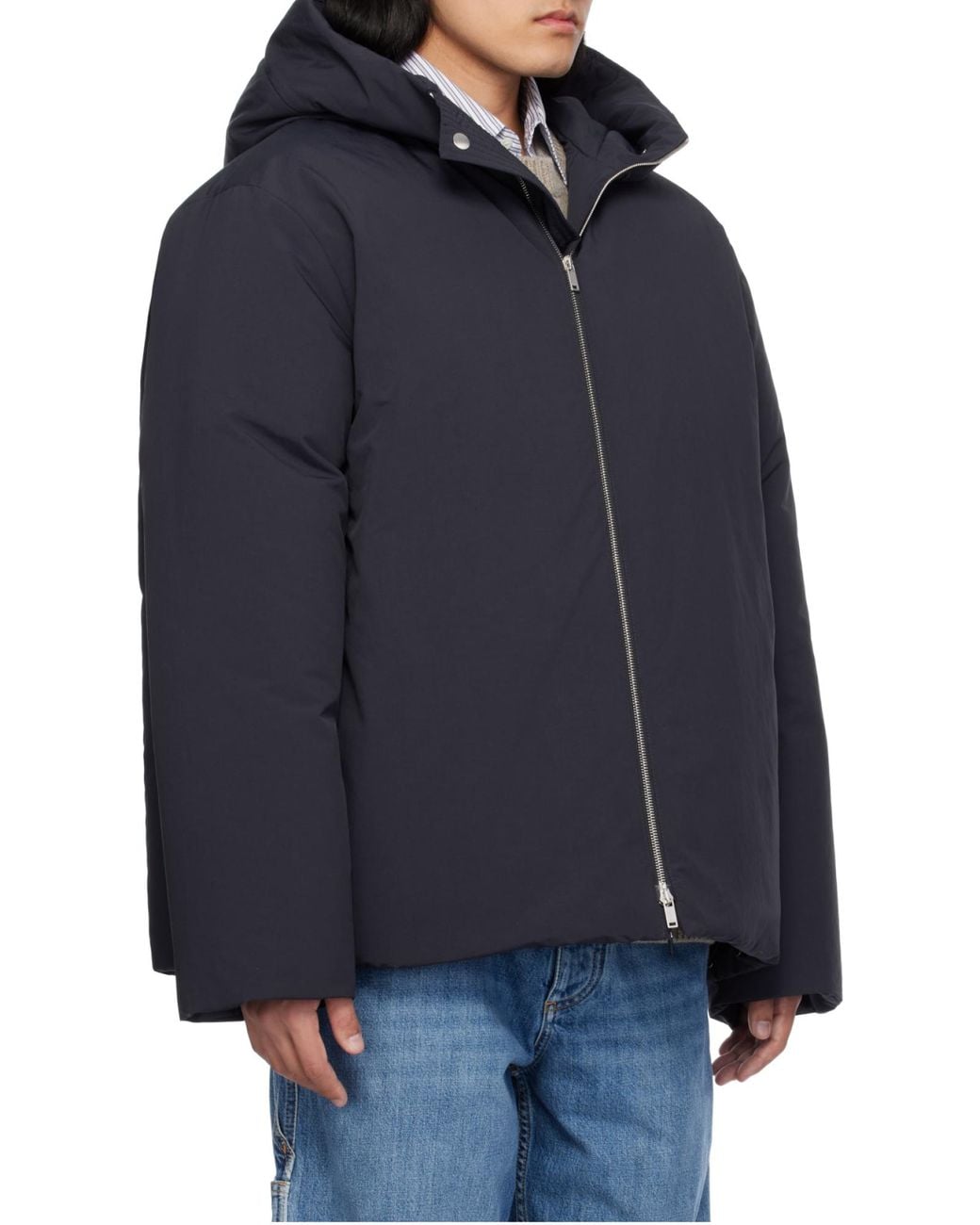 Jil Sander Blue Hooded Down Jacket for men