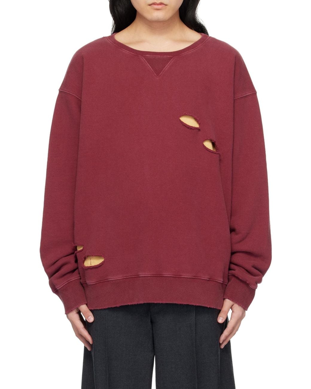 Maison Margiela Red Distressed Oversized Sweatshirt for men