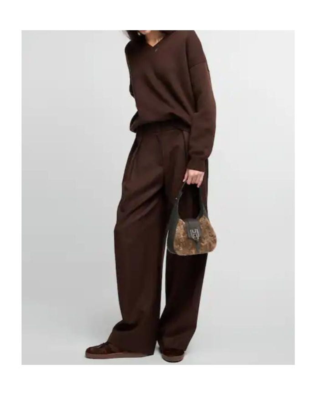 Hogan Brown Faux Fur Panel Shoulder Bag