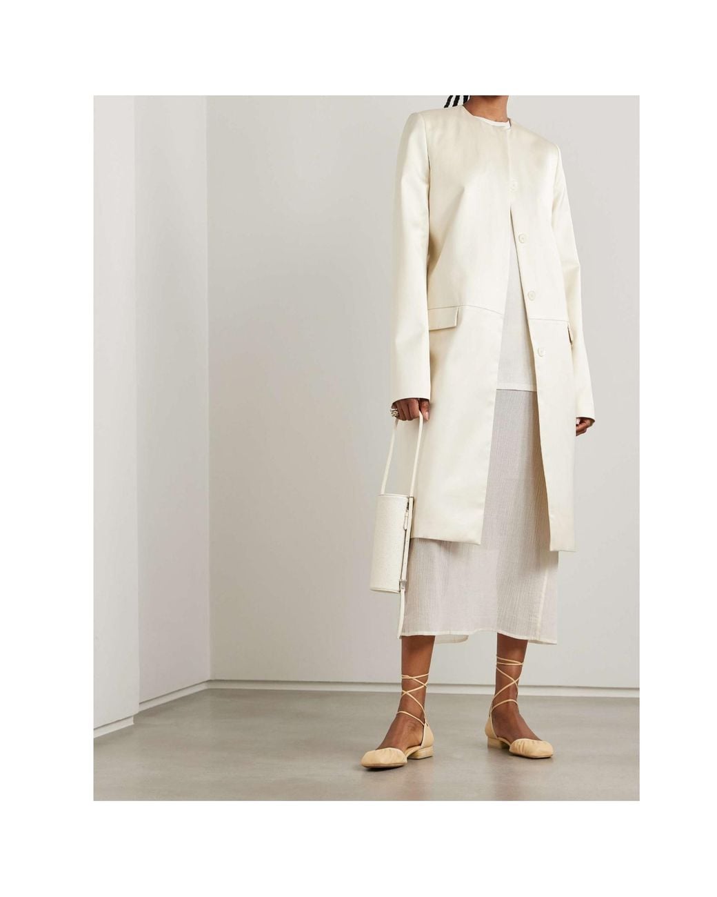 Totême White Collarless Silk Coat