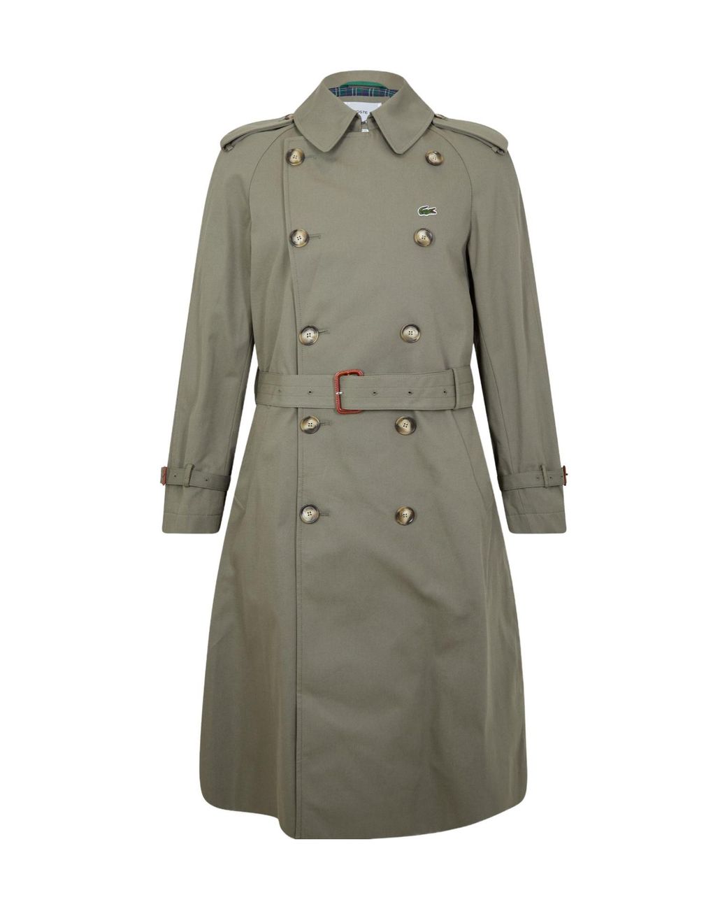 Lacoste Gray Khaki Double-Breasted Mid-Length Trench Coat for men