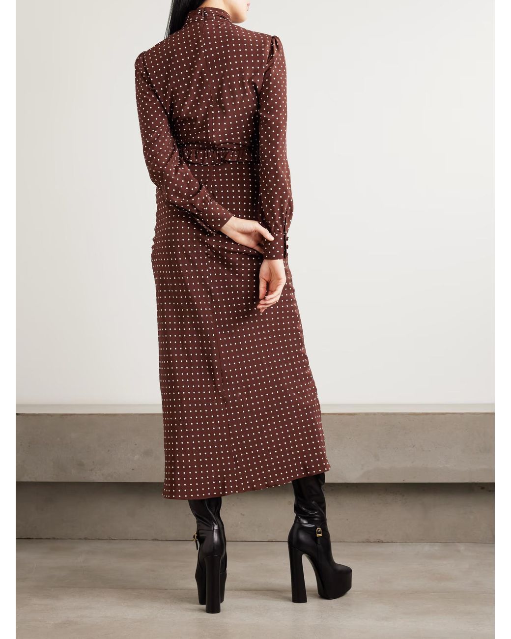 Alessandra Rich Red Polka Dot Print High-Neck Midi Dress