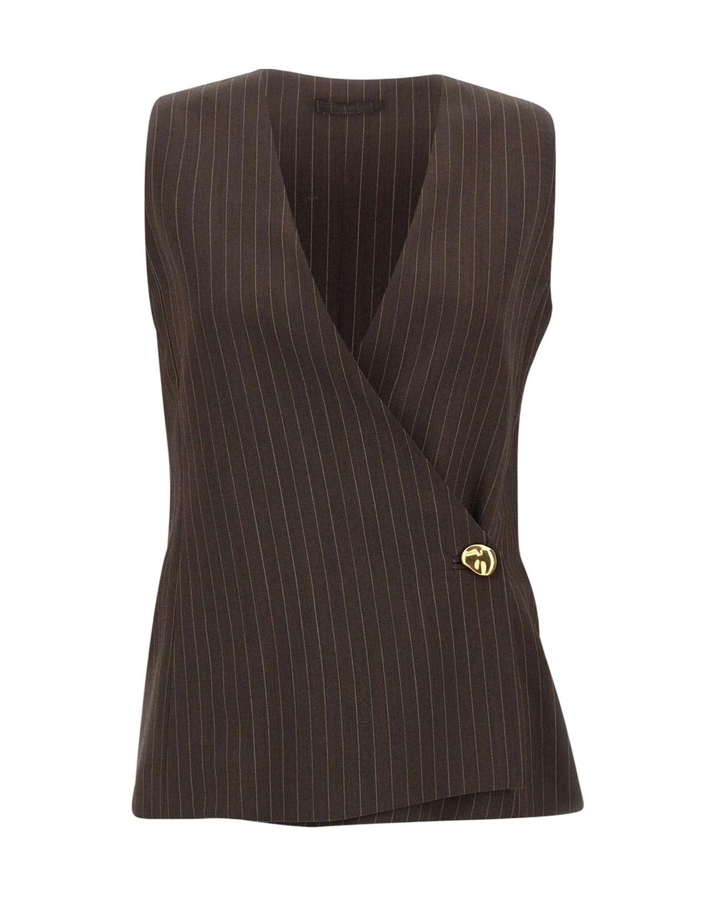 Marella Brown Ranghi Pinstripe Sleeveless Blazer