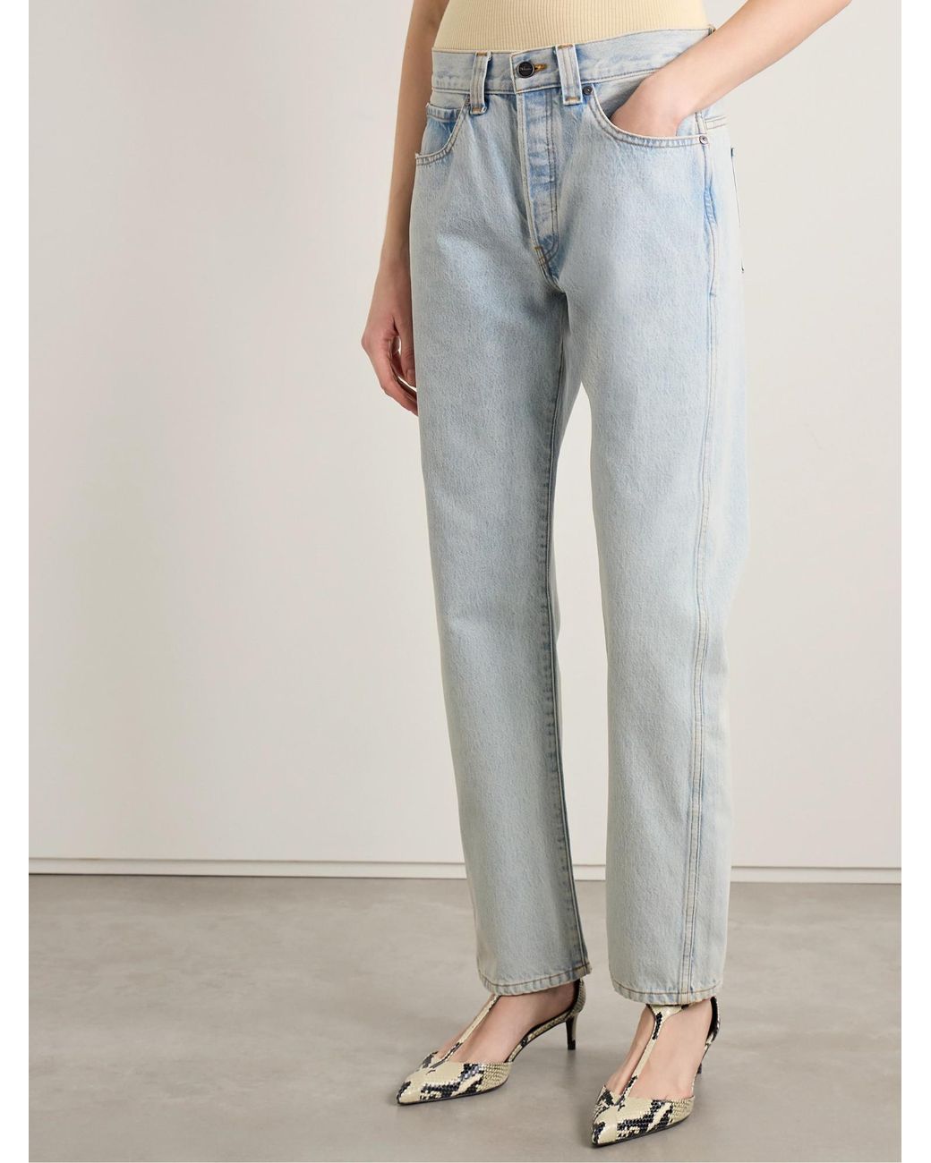 Khaite Blue Mid-Rise Straight-Leg Jeans