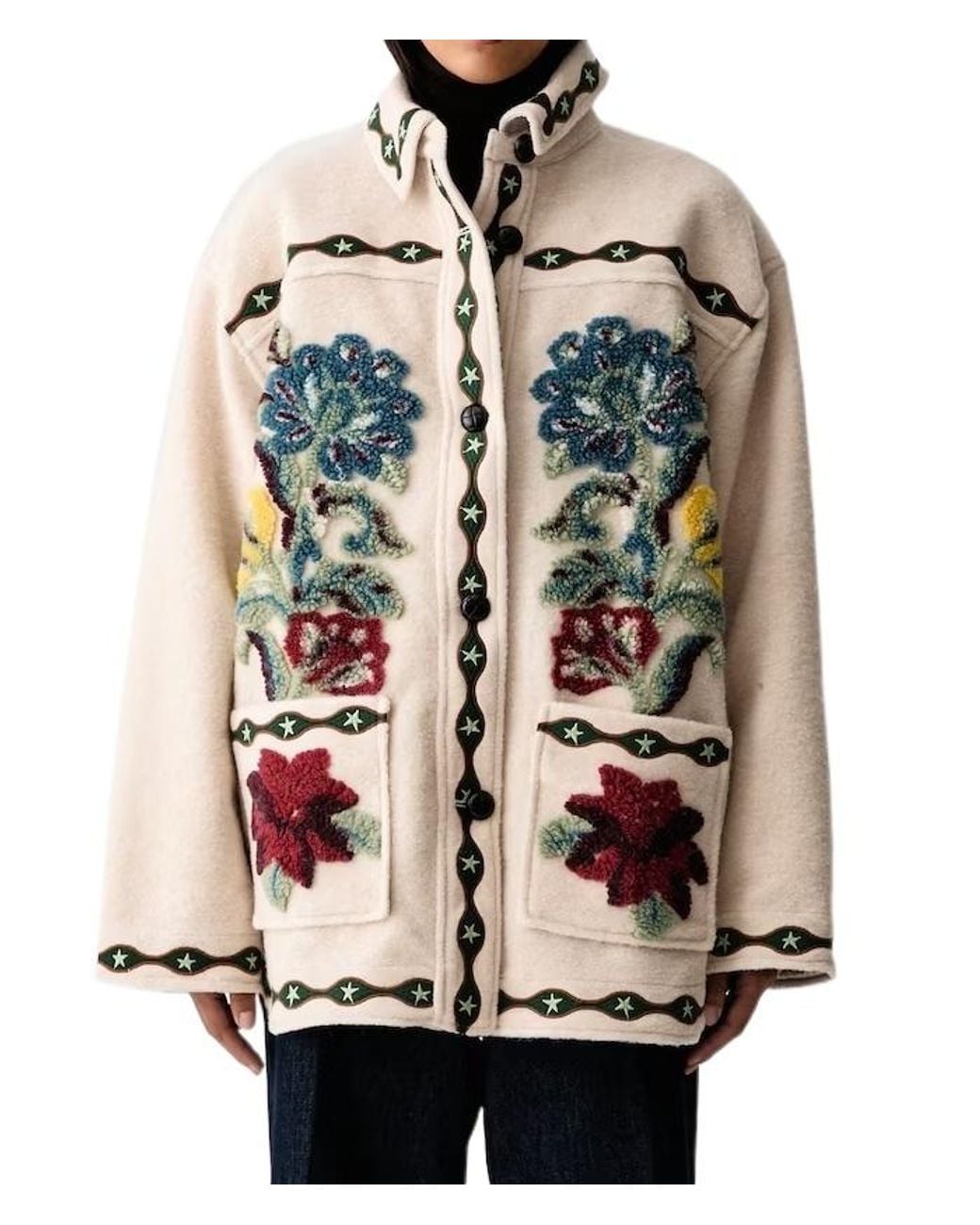 Farm Rio Multicolor Floral-Embroidered Button-Up Jacket