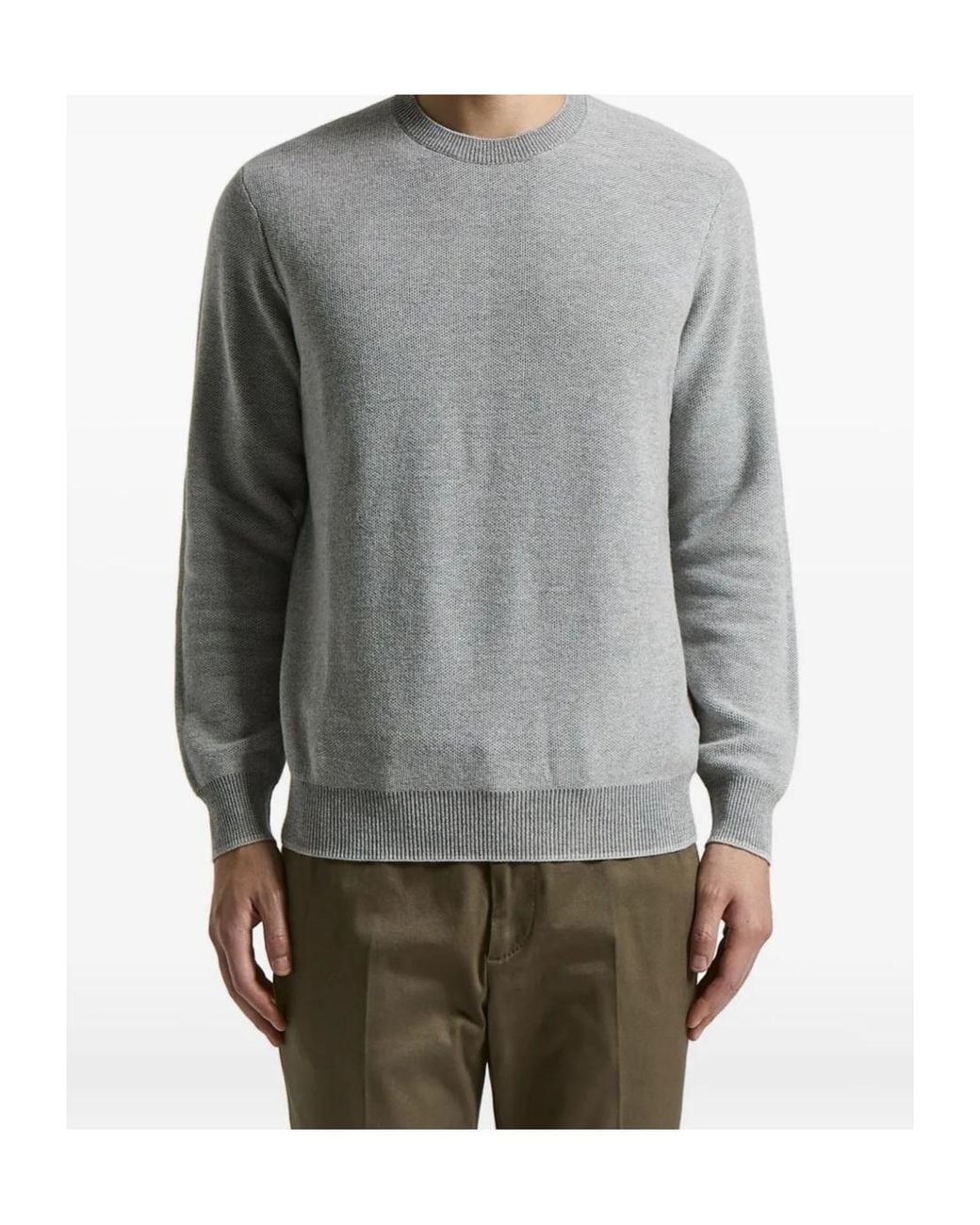 Peserico Gray Ribbed Crew-Neck Sweater for men