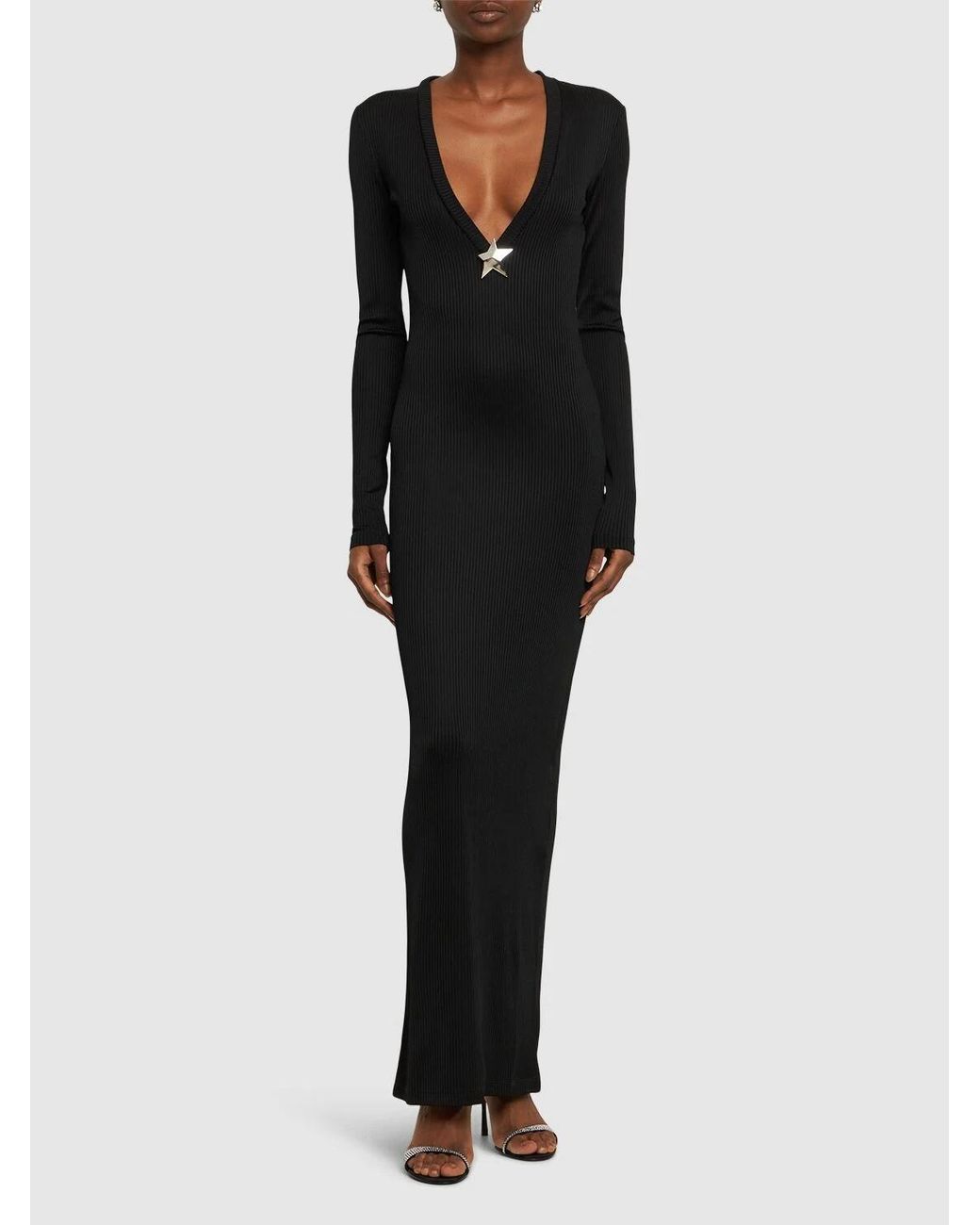 Area Black Star Studded V-Neck Dress