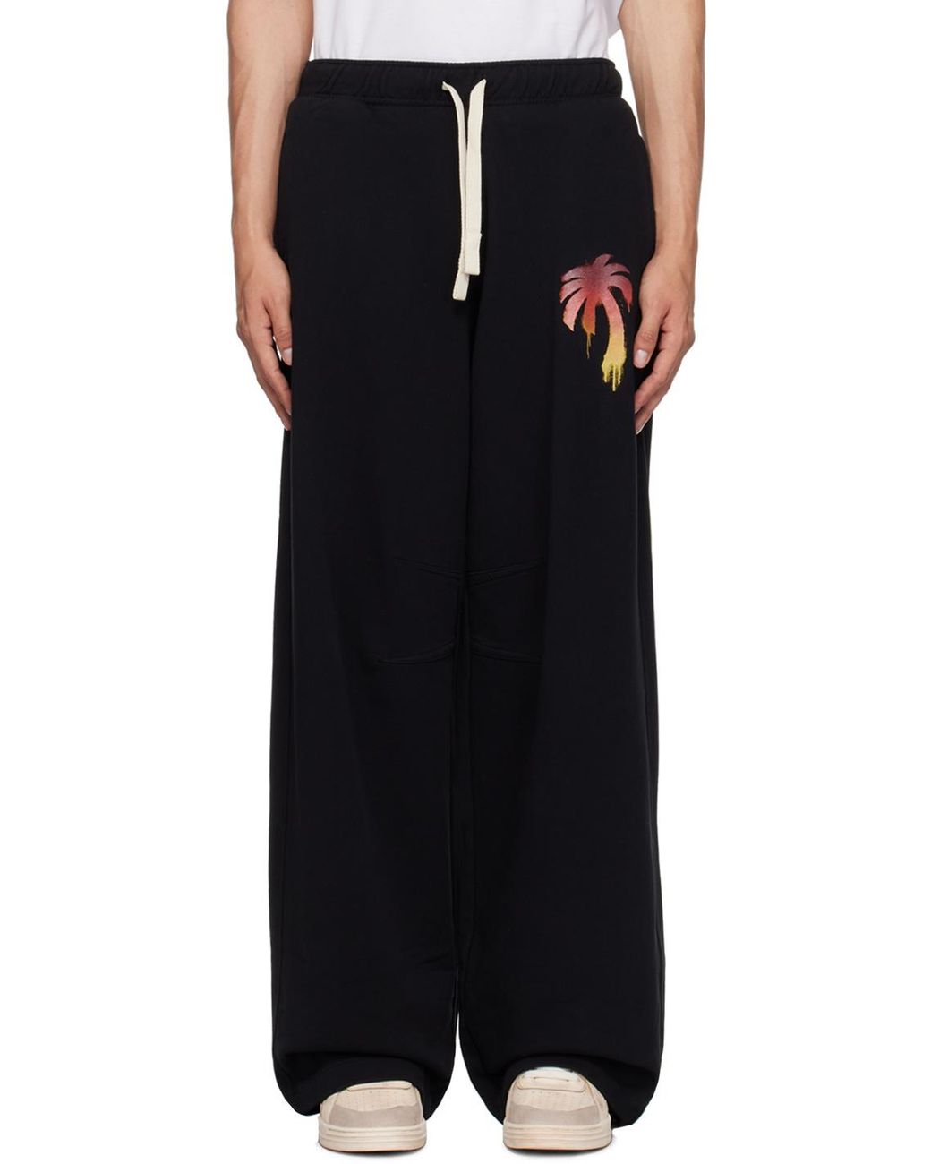 Palm Angels Black I Love Pa Drawstring Wide-Leg Track Pants for men