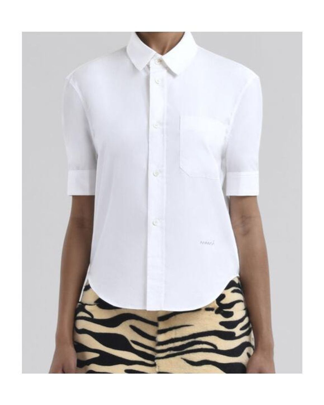 Marni White Short-Sleeved Curved Hem Shirt