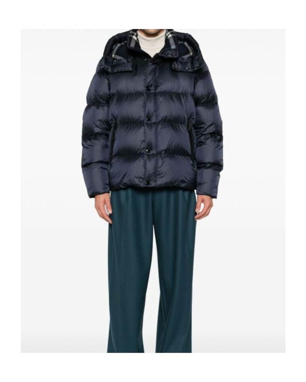 Burberry Blue Quilted Hooded Down Jacket for men