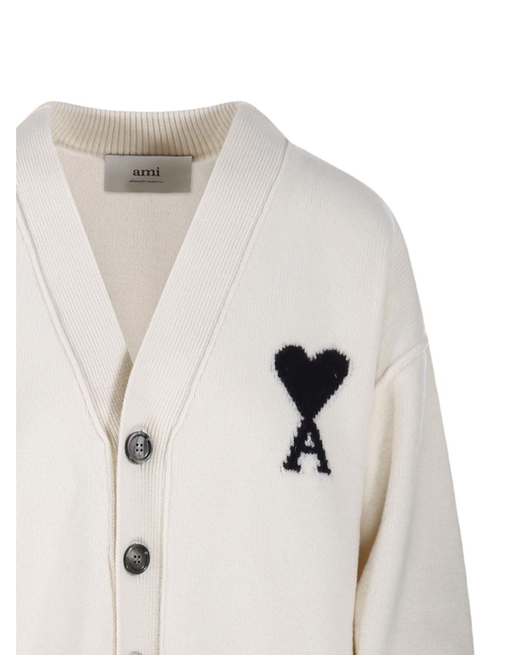 AMI White Ami De Coeur V-Neck Cardigan for men