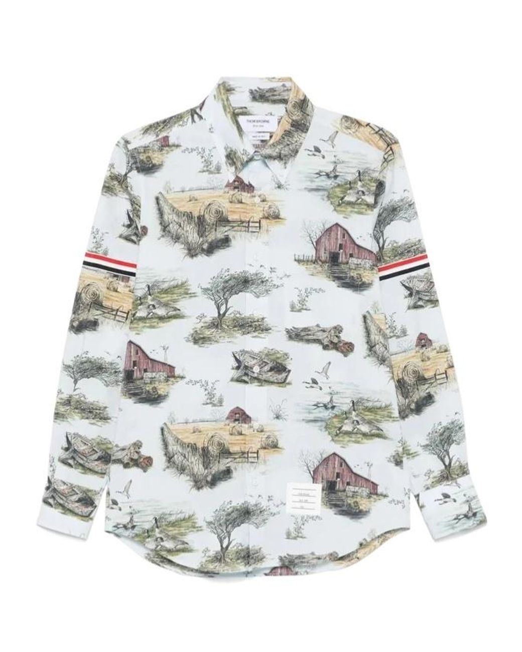 Thom Browne White Graphic-Print Shirt for men