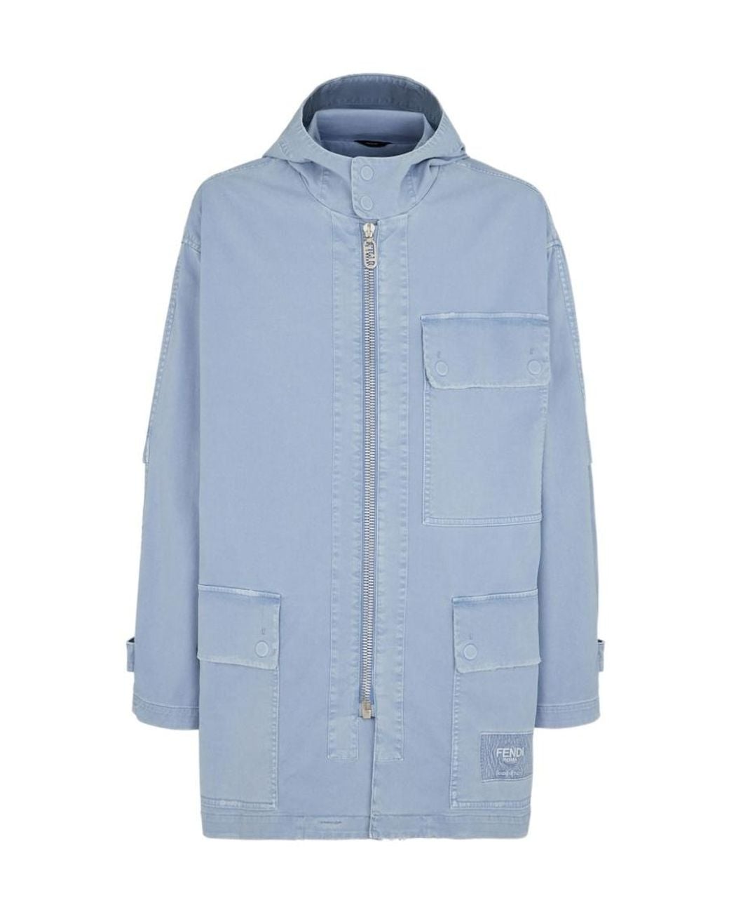 Fendi Blue Gabardine Parka for men