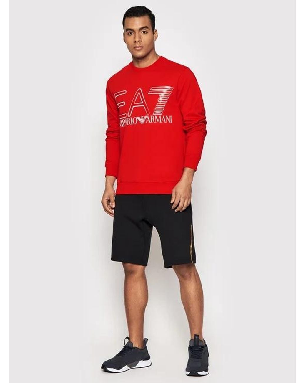 EA7 Red Crew Neck Logo Sweatshirt for men