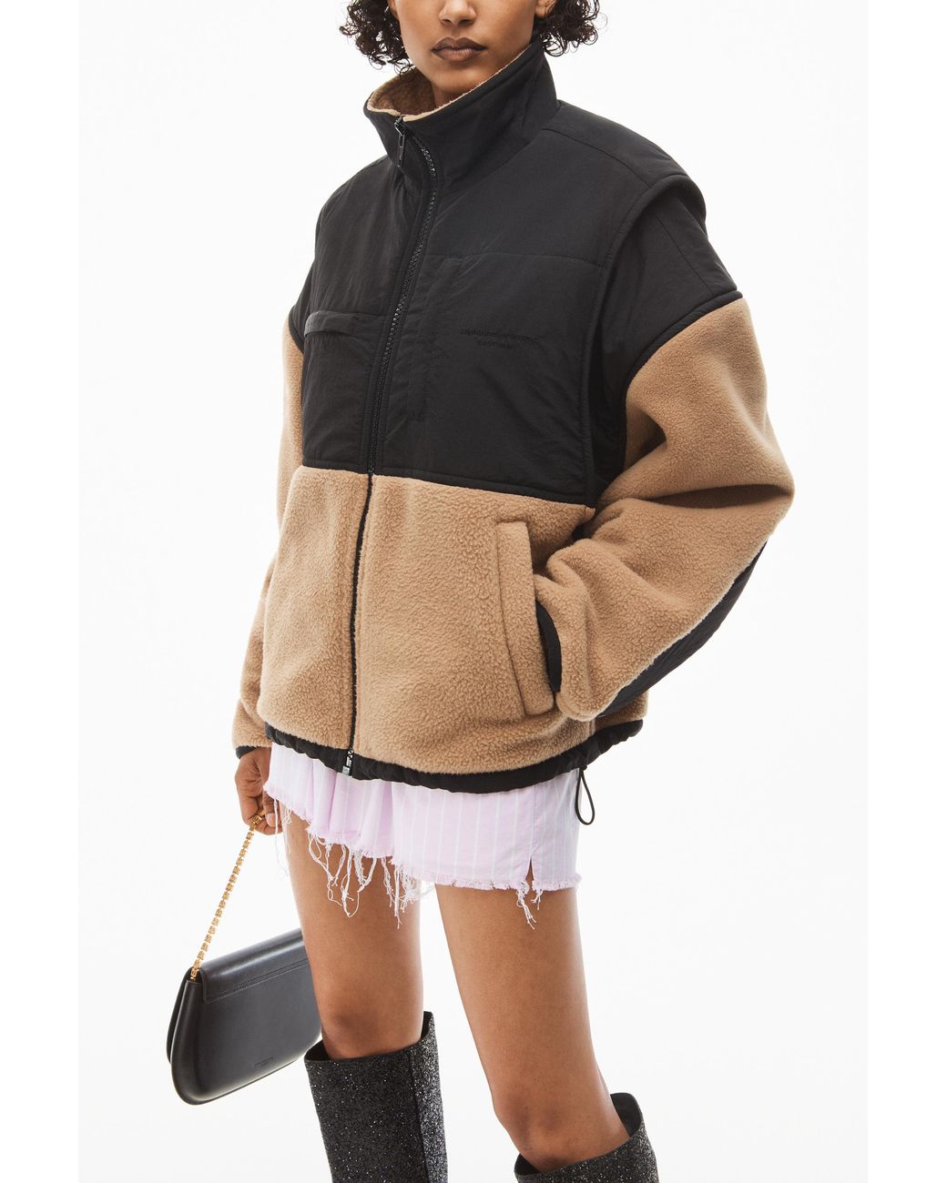 Alexander Wang Brown Panelled Zip Fleece Jacket