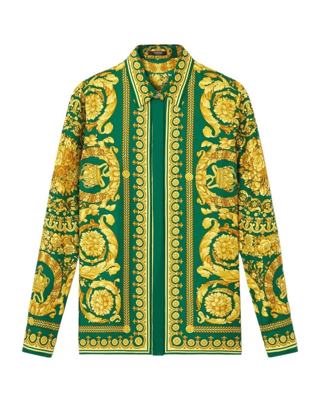 Versace Green Baroque Pattern Long Sleeved Shirt