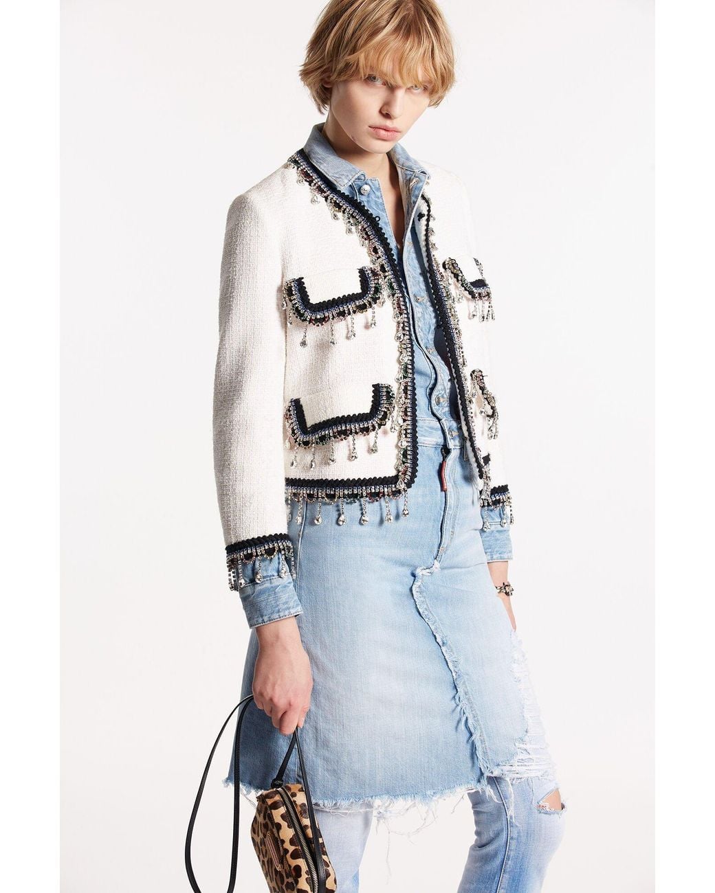 DSquared² White 24 Chic Embellished Cropped Jacket