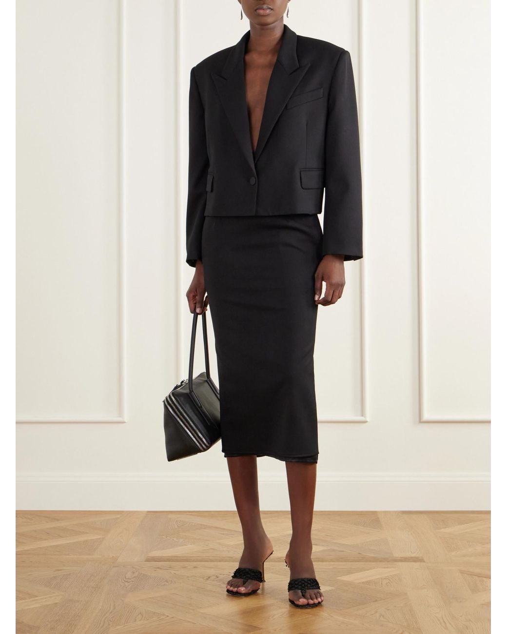 The Attico Black Cropped Darted Gabardine Blazer