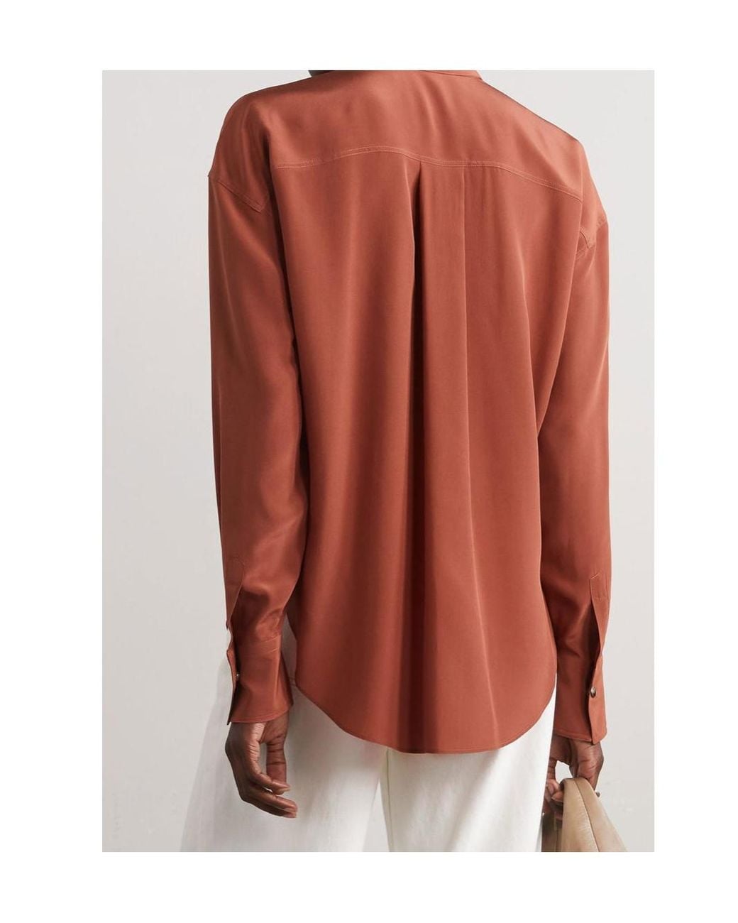 Brunello Cucinelli Brown Long-Sleeve Silk Blouse