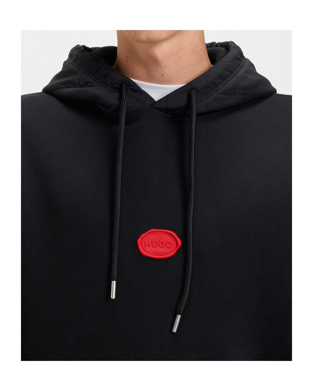 Boss Black Embroidered-Logo Drawstring Hoodie for men