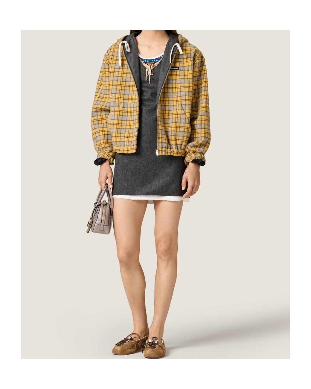 Miu Miu Metallic Plaid Blouson Jacket