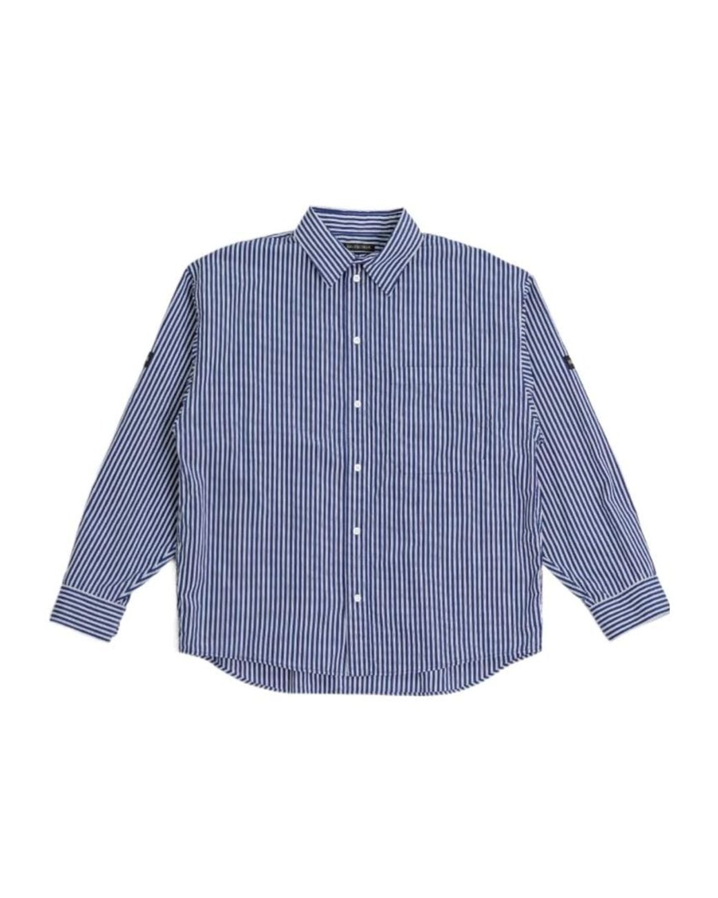 Balenciaga Blue Button-Up Striped Shirt for men