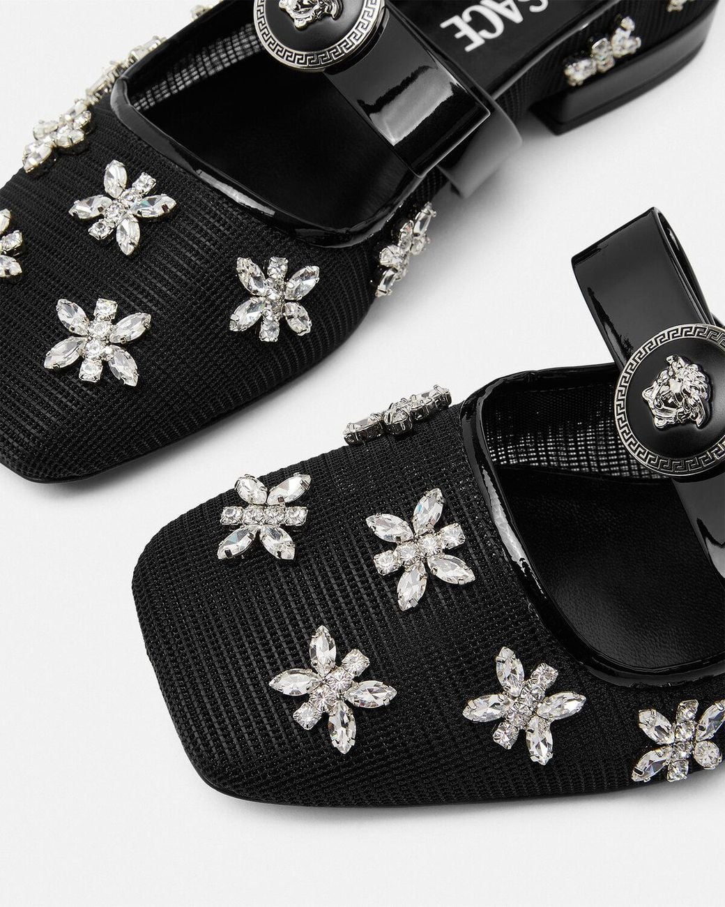 Versace Black Mesh Gianni Ribbon Ballerinas