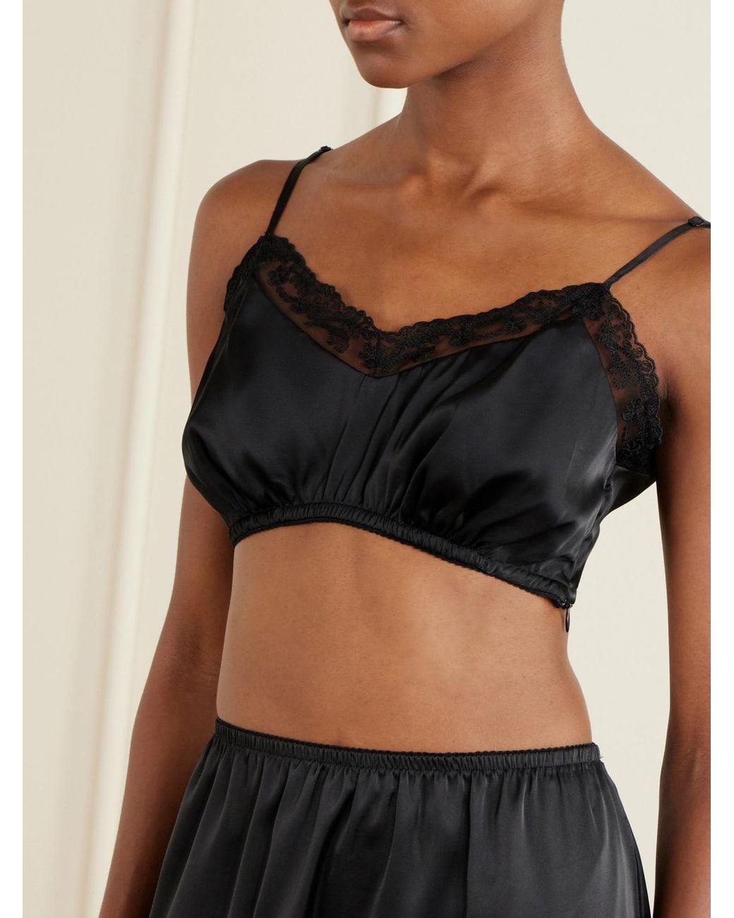 Simone Rocha Black Lace-Trimmed Satin Bralette